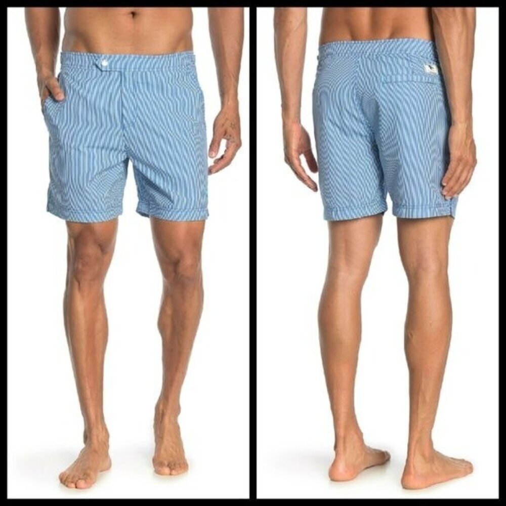 Ted Baker Blue White Strip Lobster Logo Snap Front Swim Shorts Size 2XL / 6